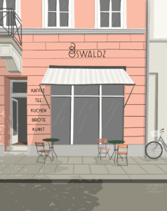 Custom design graphic - front of a brick coffee house