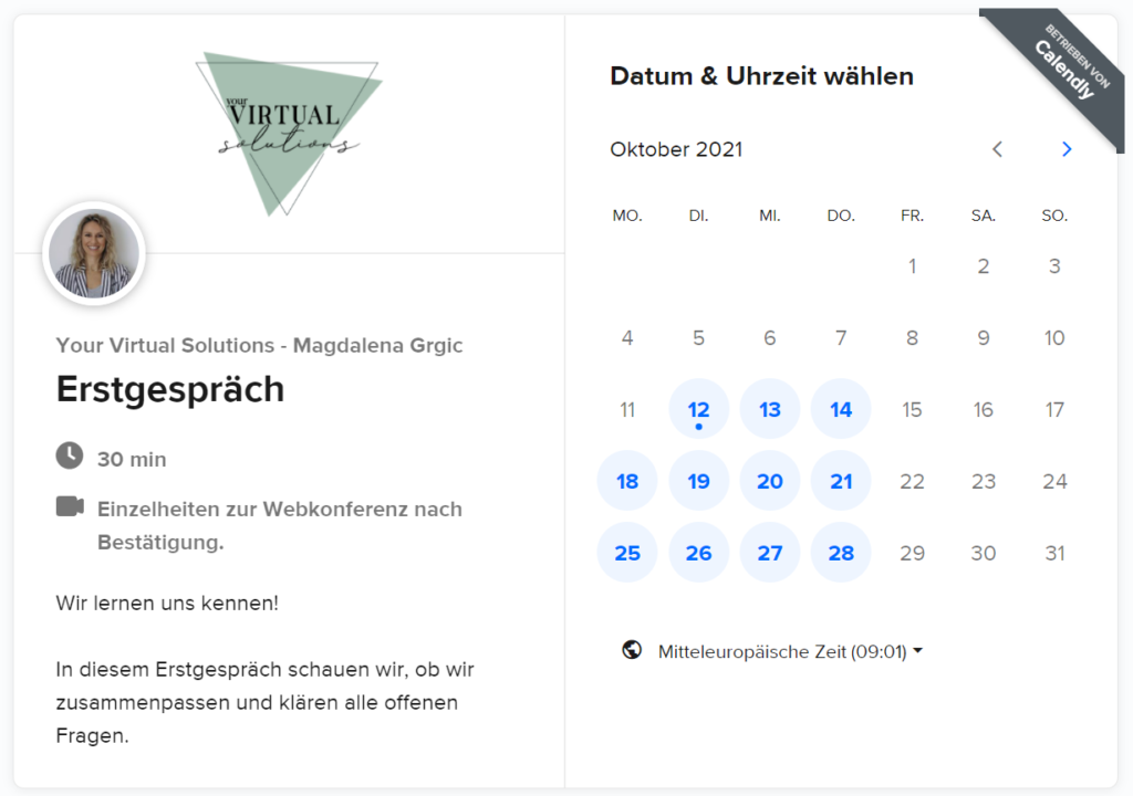 Calendly Buchungsseite