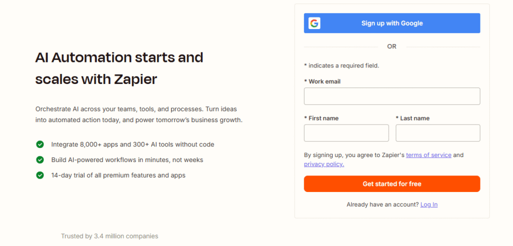 Zapier Account erstellen - Anmeldung