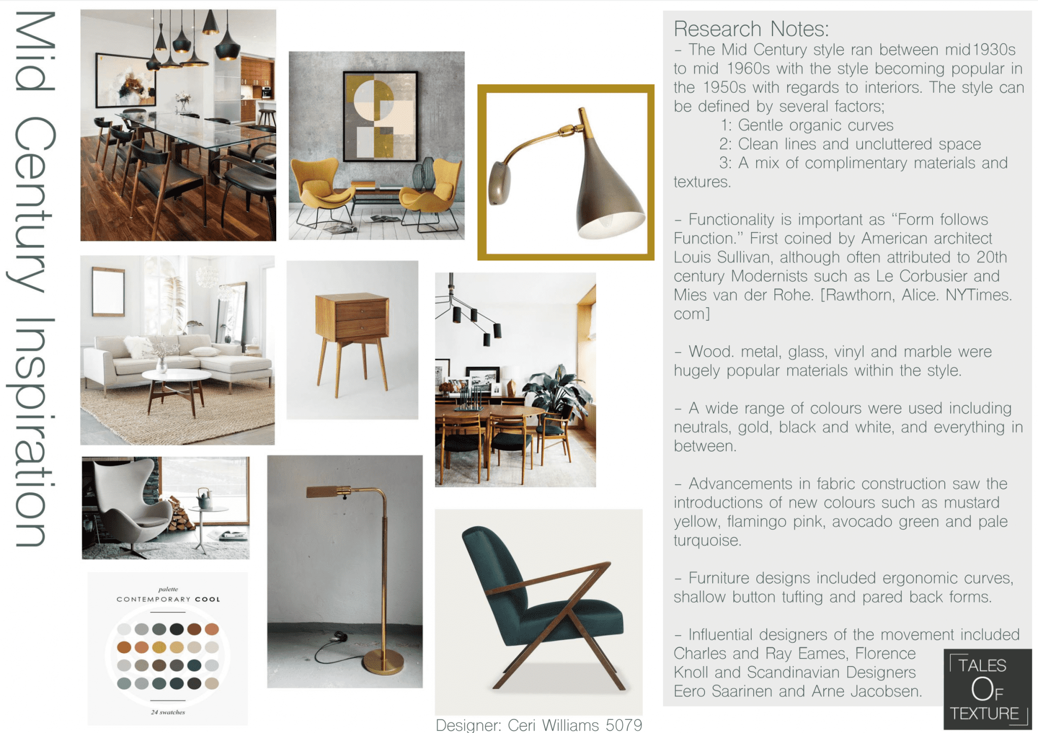 Mid-Century Modern Interior design, Interior Design Online Packages, Affordable Design, Interior design Presentation Board