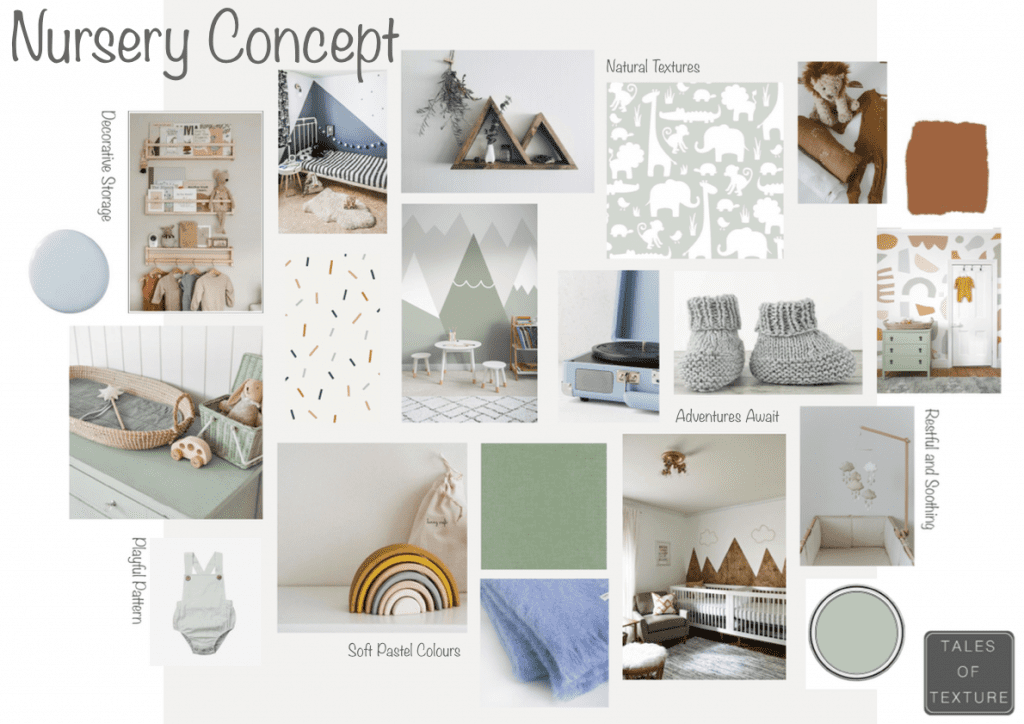 Interior design Concept Board, Nursery Design, Sustainable Interior Design
