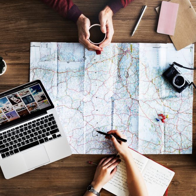 Travel, map, camera